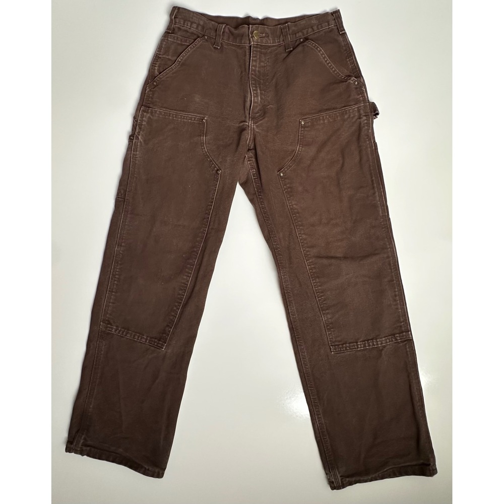 Carhartt B136 DKB Double Knee Duck Canvas Work Pants Brown 30x30 Loose Fit Mens